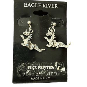 Eagle River Dragon Earrings Fine Pewter NOS